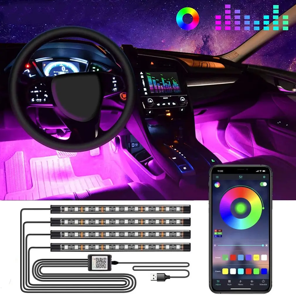 Auto LED RGB Interior Atmosphere Strip Light Decorative Foot Lamp With USB Wireless Remote Music Control Multiple Modes For Car
Auto LED RGB Interior Atmosphere Strip Light Decorative Foot Lamp With USB Wireless Remote Music Control Multiple Modes For Car