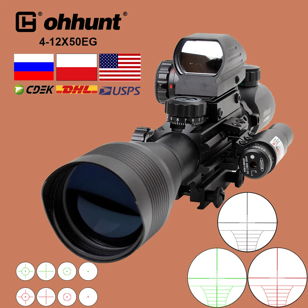 Ohhunt 4-12X50 EG охотничий прицел, тактический Красный Зеленый точечный лазерный прицел, голографическая оптика, Боевая винтовка, прицел для стре...
Ohhunt 4-12X50 EG охотничий прицел, тактический Красный Зеленый точечный лазерный прицел, голографическая оптика, Боевая винтовка, прицел для стре...