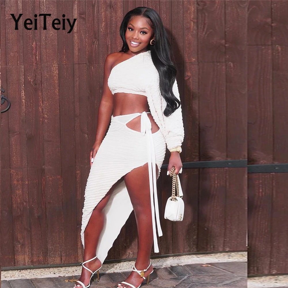 Yeiteiy 2021 Solid Color Ladies Two-Piece Set Oblique Collar Semi-Long Leeve Top Lacing Irregular Skirt Sexy High Street Suit
Yeiteiy 2021 Solid Color Ladies Two-Piece Set Oblique Collar Semi-Long Leeve Top Lacing Irregular Skirt Sexy High Street Suit