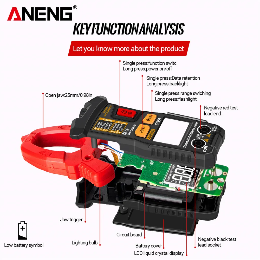ANENG ST194 Digital Clamp Meter Multimeter DC/AC Current Tester 600V Voltage True RMS Amp Meters 6000 Count Capacitor multimetro 
ANENG ST194 Digital Clamp Meter Multimeter DC/AC Current Tester 600V Voltage True RMS Amp Meters 6000 Count Capacitor multimetro