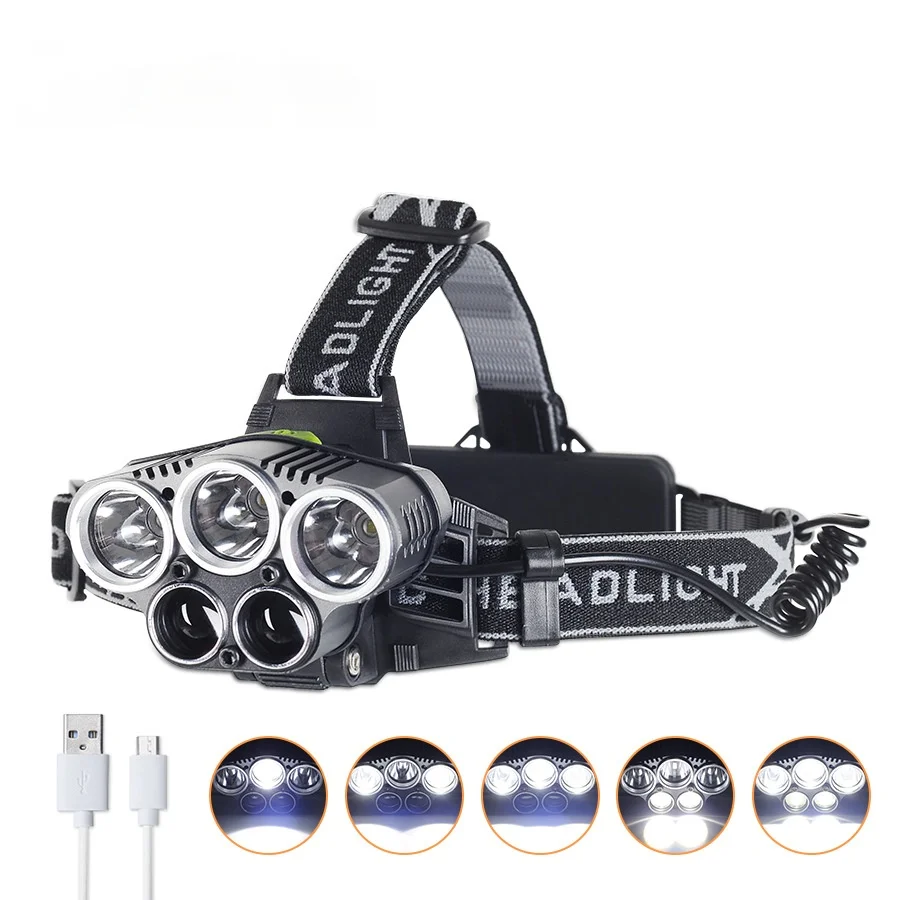 High-power LED Enhanced Headlight 25W High-brightness Head-mounted Light USB Charging 18650 Outdoor Riding Waterproof 5 Lamp 
High-power LED Enhanced Headlight 25W High-brightness Head-mounted Light USB Charging 18650 Outdoor Riding Waterproof 5 Lamp