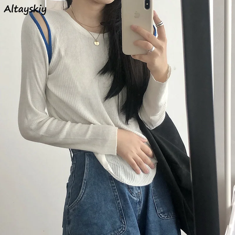 Женский свитер, пуловеры, дизайнерские пуловеры с вырезами, с открытыми плечами, тонкий вязаный эластичный хипстер Ulzzang, популярные подрост... 
Женский свитер, пуловеры, дизайнерские пуловеры с вырезами, с открытыми плечами, тонкий вязаный эластичный хипстер Ulzzang, популярные подрост...