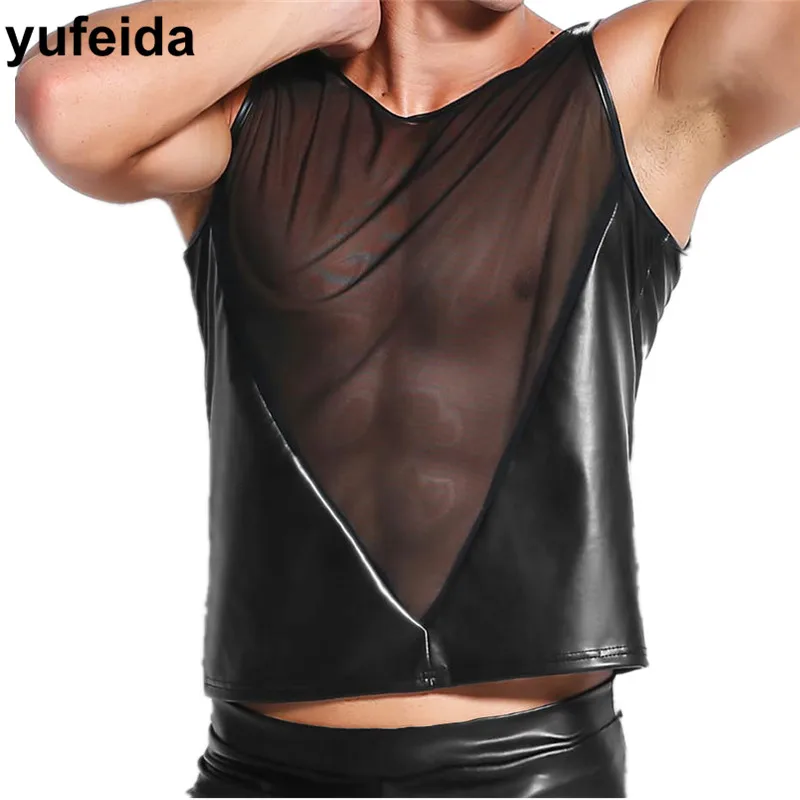 Sexy Mens Underwear PU Leather Mesh Vest O-neck Undershirts Male Gay Breathable Tops Night Stage Dance Clubwear Casual Tees
Sexy Mens Underwear PU Leather Mesh Vest O-neck Undershirts Male Gay Breathable Tops Night Stage Dance Clubwear Casual Tees