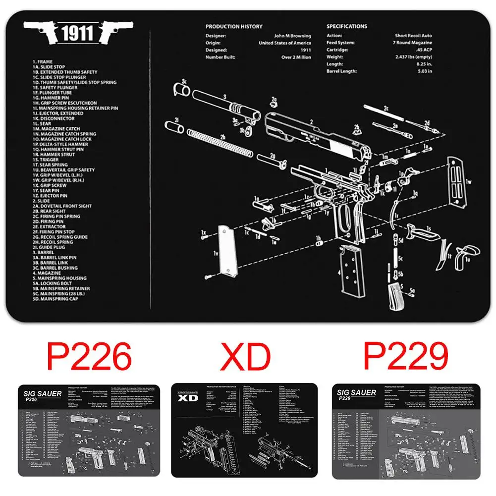 Ремонтный коврик из мягкой резины для чистки сигнального пистолета 17x11 дюймов для Glock P226 P229 X D 1911
Ремонтный коврик из мягкой резины для чистки сигнального пистолета 17x11 дюймов для Glock P226 P229 X D 1911