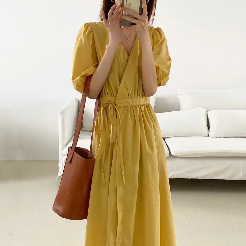 2021 Long Wrap Women Dress A Line Solid Sashes V Neck Vintage Summer Chic Female Dress Chic French Style Elegant Vestidos
2021 Long Wrap Women Dress A Line Solid Sashes V Neck Vintage Summer Chic Female Dress Chic French Style Elegant Vestidos