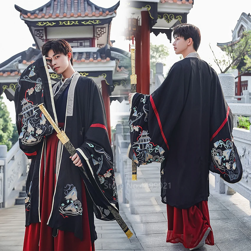 Одежда Hanfu в традиционном китайском стиле мужской кардиган с вышивкой кимоно топ