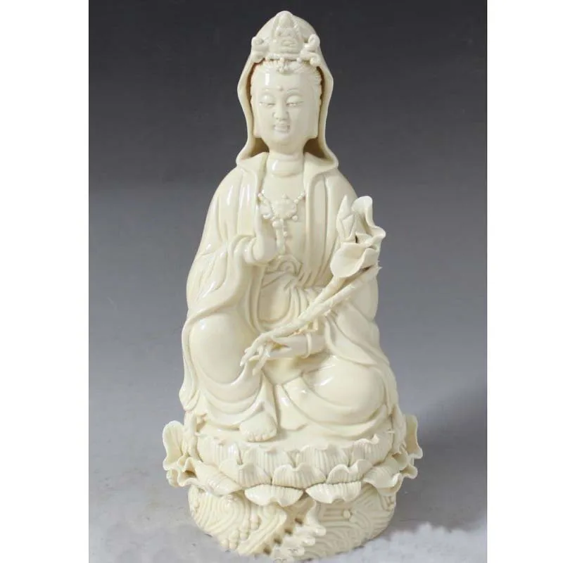 

28CM Chinese Dehua Porcelain Lotus Kwan-yin Guan Yin Boddhisattva Goddess statue