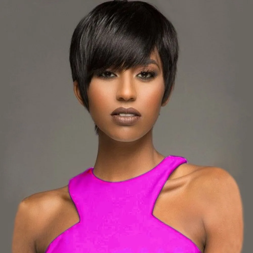 Louise Hair Short Women Wigs in Black Kinky Straight Synthetic Hair Wig with Side Bangs None Lace Front Hair Heat Resistant
Louise Hair Short Women Wigs in Black Kinky Straight Synthetic Hair Wig with Side Bangs None Lace Front Hair Heat Resistant