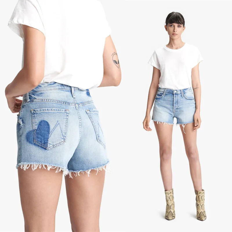 Hot sale in summer, washed and worn out, pocket love big A-line high-waisted shorts, hot pants wholesale 
Hot sale in summer, washed and worn out, pocket love big A-line high-waisted shorts, hot pants wholesale