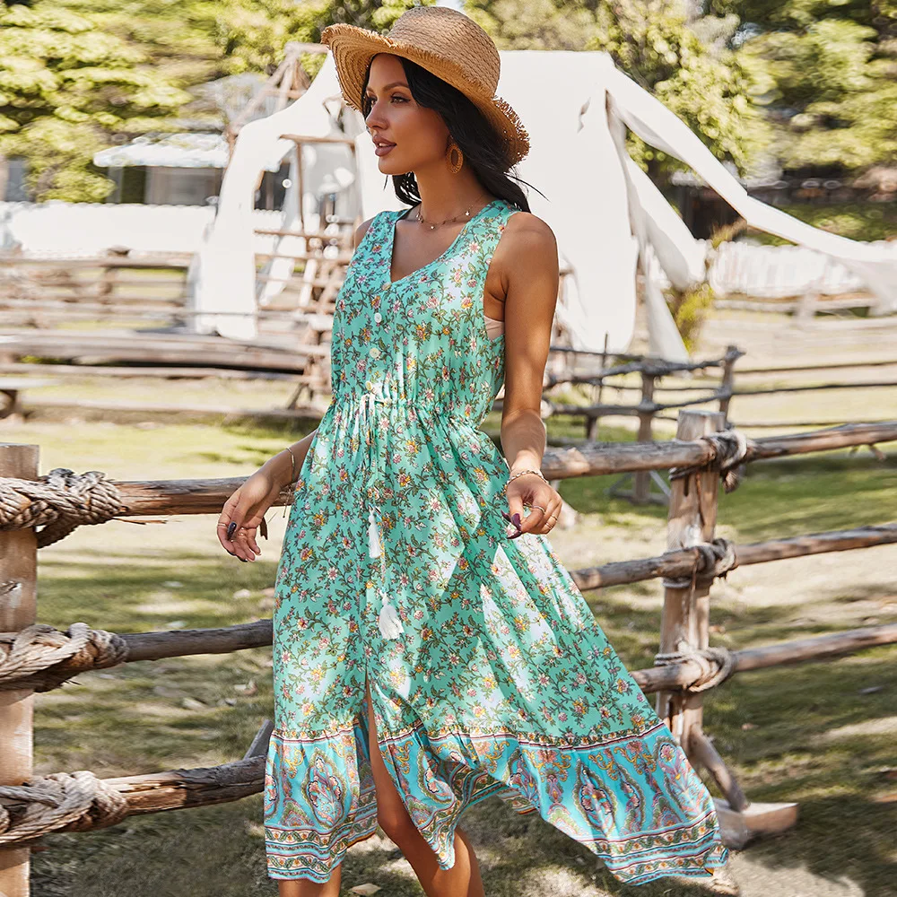 Vintage Floral Print Maxi Dress 2021 Women new Boho Sleeveless Long Dress V-neck cotton high quality Casual beho beach Dresses
Vintage Floral Print Maxi Dress 2021 Women new Boho Sleeveless Long Dress V-neck cotton high quality Casual beho beach Dresses