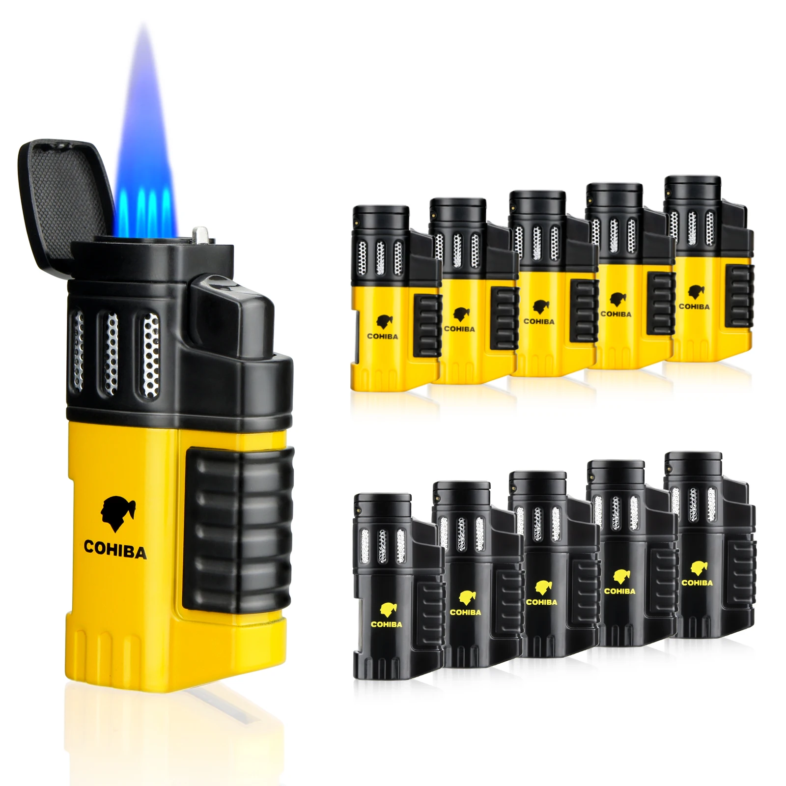 10PCS Plastic Cigar Cigarette Tobacco Lighter 4 Torch Jet Flame Refillable With Punch Cigar Tool Accessory Portable for Gift Box
10PCS Plastic Cigar Cigarette Tobacco Lighter 4 Torch Jet Flame Refillable With Punch Cigar Tool Accessory Portable for Gift Box