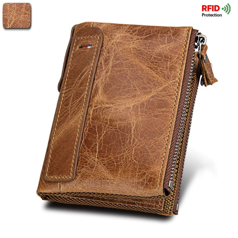 Men's Wallet RFID Protection Crazy Horse Genuine Leather Short Wallets Casual Double Zipper Purse Money Clip Card Holder Retro
Men's Wallet RFID Protection Crazy Horse Genuine Leather Short Wallets Casual Double Zipper Purse Money Clip Card Holder Retro