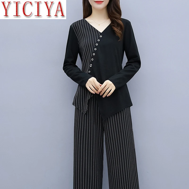 Plus Size Large Wide Loose Pant Suit Triped 2 Two Piece Set Women Black Outfits Long Sleeve Matching Winter Fall Party Clothing
Plus Size Large Wide Loose Pant Suit Triped 2 Two Piece Set Women Black Outfits Long Sleeve Matching Winter Fall Party Clothing