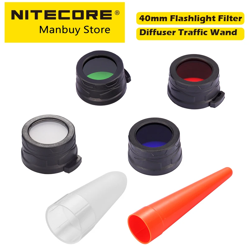 

wholesale NITECORE 40mm Flashlight Red Blue Green Diffuser Traffic Wand Adapter NFR40 NFB40 NFG40 NFD40 NDF40 NTW40 For MH25 EA4