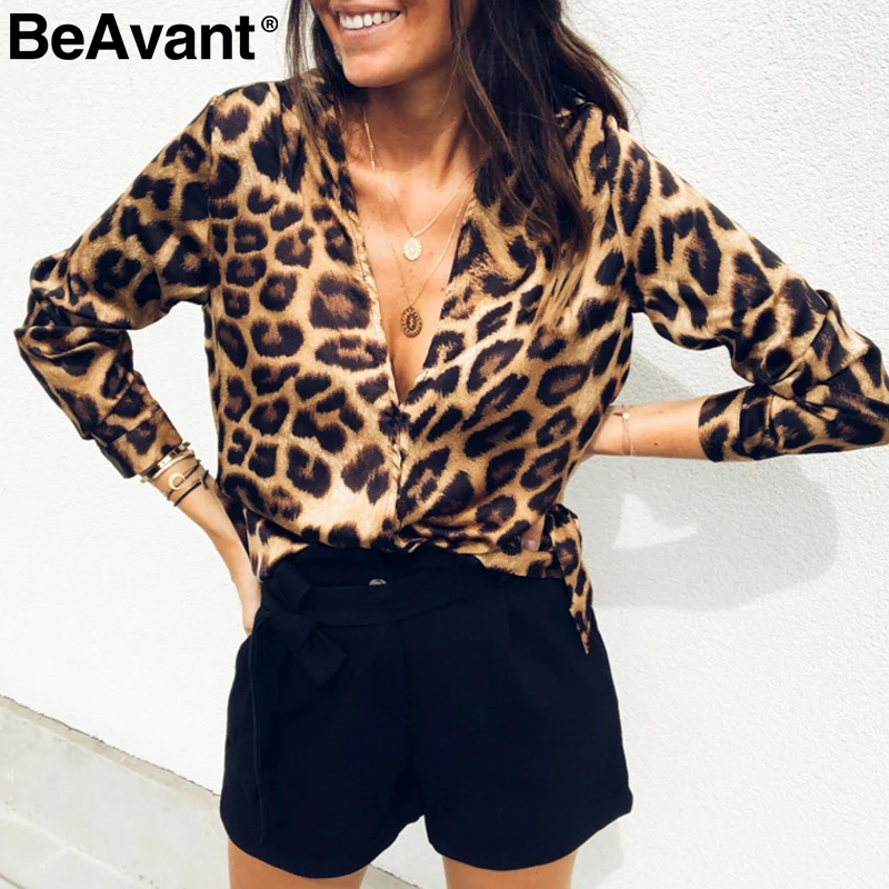 BerryGo женская блузка рубашка v-образный вырез сексуальный леопардовый принт топы