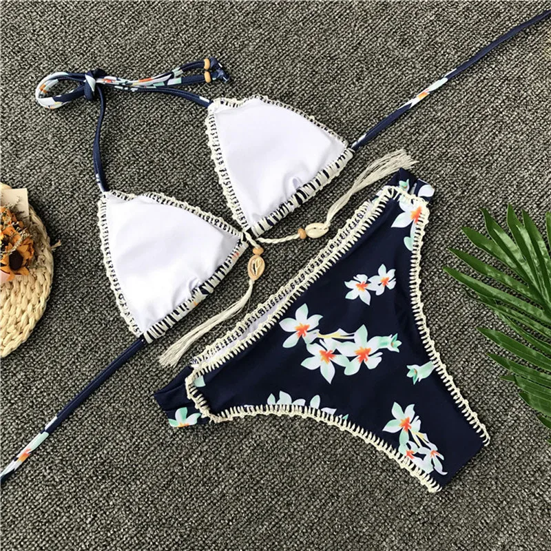 Sexy Split Swimsuit 2020 Ladies Hand Knitting Crochet Shell Bikini Sets Swimwear Women Navy Flower Printed Low Waist Beachwear
Sexy Split Swimsuit 2020 Ladies Hand Knitting Crochet Shell Bikini Sets Swimwear Women Navy Flower Printed Low Waist Beachwear