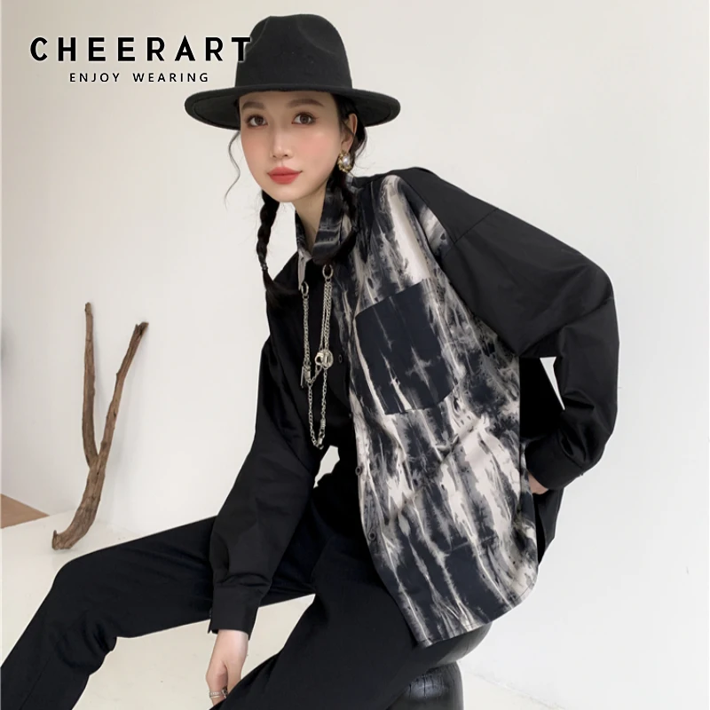 CHEERART Tie Dye Streetwear Women Patchwork Shirt Long Sleeve Oversized Button Up Shirt Fashion Top And Blouse Punk Shirt
CHEERART Tie Dye Streetwear Women Patchwork Shirt Long Sleeve Oversized Button Up Shirt Fashion Top And Blouse Punk Shirt