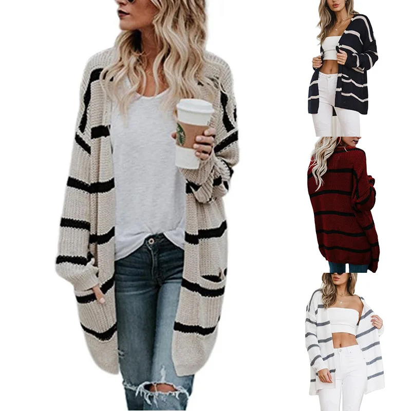 Autumn And Winter New Style V-Neck Loose Sweater Women Street Fashion Mid-Length Striped Knitted Cardigan
Autumn And Winter New Style V-Neck Loose Sweater Women Street Fashion Mid-Length Striped Knitted Cardigan