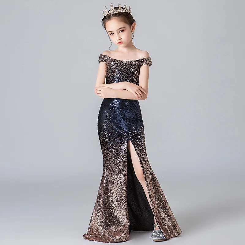 

Baby Girl Sequined Princess Mermaid Dress Small Trailing Flower Girl Dresses Fishtail Girls Formal Dress for Evening Party