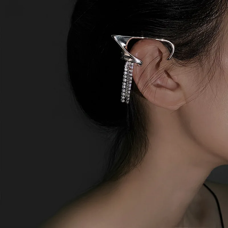 

Sindlan 1Pair Kpop Crystal Silver Color Ear Cuff for Women Vintage Tassel No Piercing Earrings Female Pendientes Aretes Jewelry