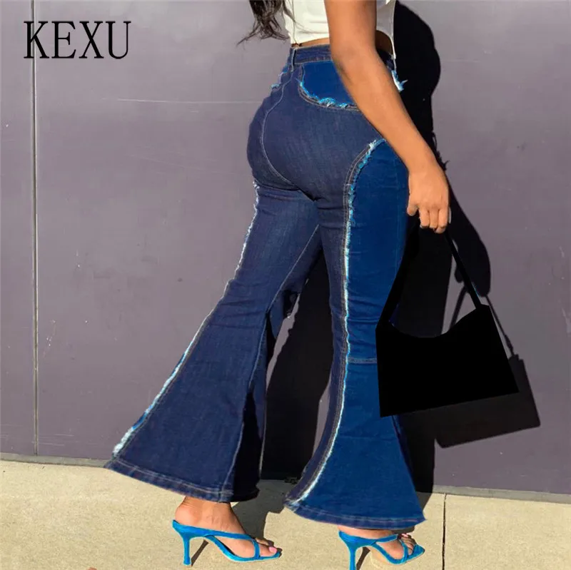 KEXU Patchwork Women Jeans Modern High Waist Ripped Bell Bottom Lady Jeans Cssual Denim Pants New Arrivals
KEXU Patchwork Women Jeans Modern High Waist Ripped Bell Bottom Lady Jeans Cssual Denim Pants New Arrivals