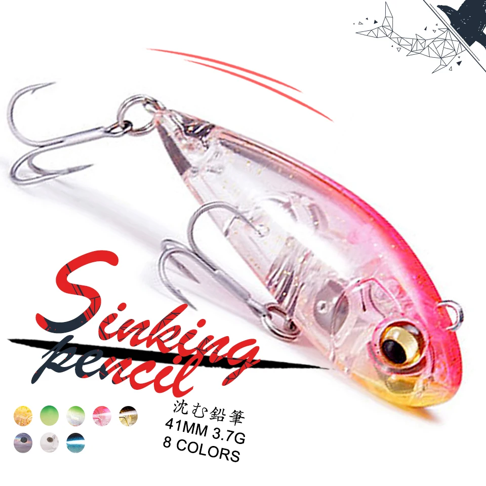 New 41MM 3.7G Pencil Fishing Lure Sinking 3D Eyes Artificial Bait Saltwater Hard Bait Treble Hook Pike Bass Fishing Tackle 
New 41MM 3.7G Pencil Fishing Lure Sinking 3D Eyes Artificial Bait Saltwater Hard Bait Treble Hook Pike Bass Fishing Tackle
