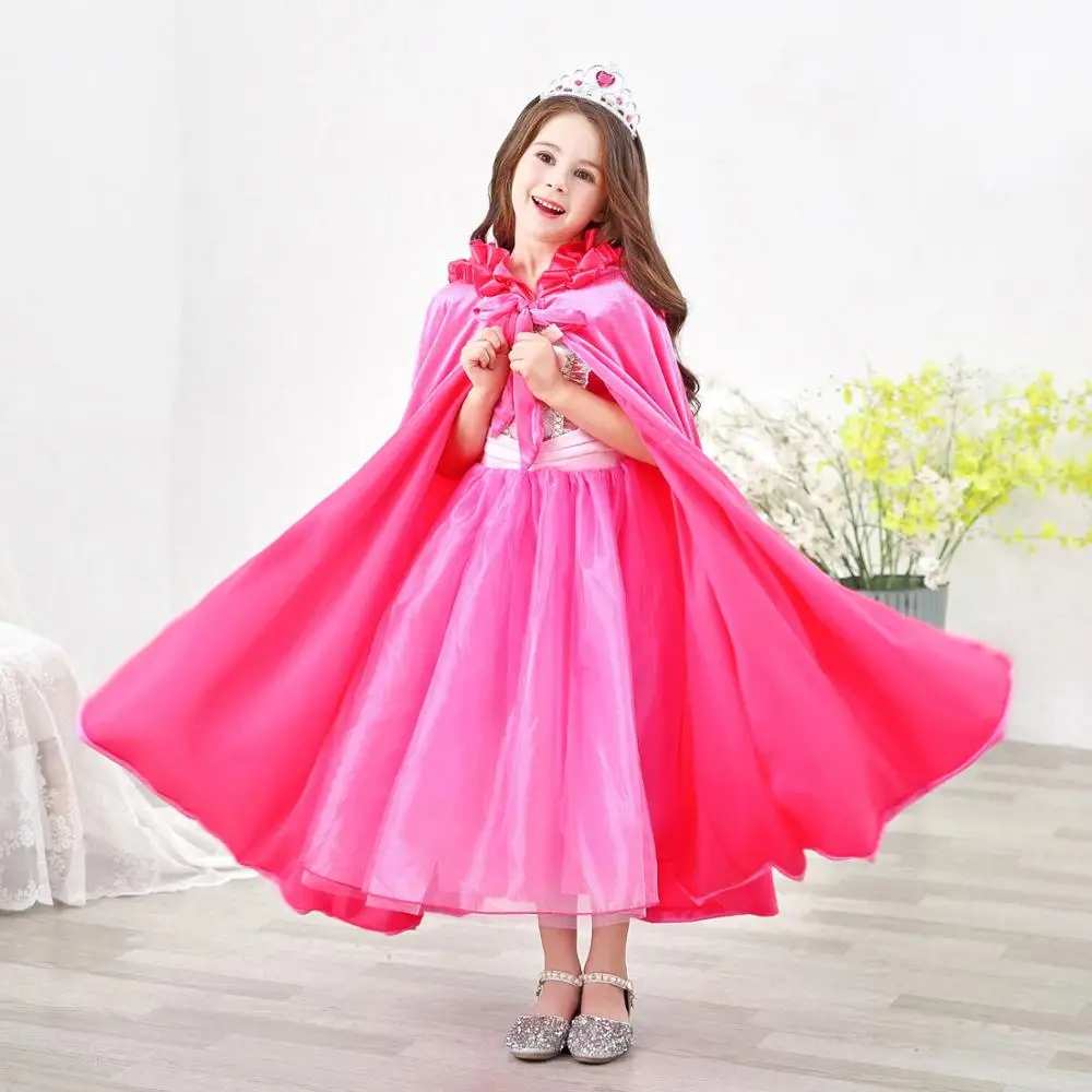 Children Girls Cosplay Velvet Hooded Princess Cloak Floor Length Winter Autumn Fancy Fairy Cape princess Dress Up | Детская одежда и