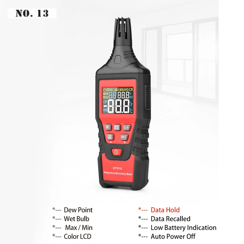 HABOTEST Digital Temperature Humidity Meter with Ambient, Dew Point, Wet Bulb for Indoor And Outdoor, Min/Max Hold,LCD Backlight
HABOTEST Digital Temperature Humidity Meter with Ambient, Dew Point, Wet Bulb for Indoor And Outdoor, Min/Max Hold,LCD Backlight