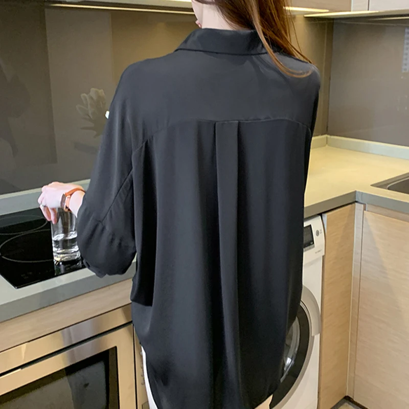Осенняя Женская винтажная блузка с v образным вырезом и рукавами фонариками