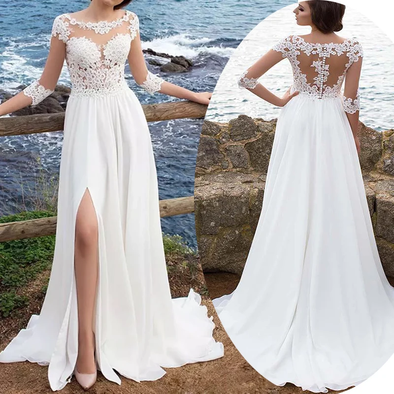 wuzhiyi 3/4 Long Sleeves Beach Bohemian Wedding Dresses 2018 Chiffon Scoop Neck Appliques Long Bridal Gowns With Side Split
wuzhiyi 3/4 Long Sleeves Beach Bohemian Wedding Dresses 2018 Chiffon Scoop Neck Appliques Long Bridal Gowns With Side Split