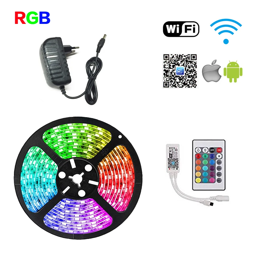 Светодиодная лента RGB 12 В гибкая SMD 5050 5 м водонепроницаемая лента RGB Диодная Светодиодная лента освесветильник для комнаты ИК Wi-Fi контроллер 
Светодиодная лента RGB 12 В гибкая SMD 5050 5 м водонепроницаемая лента RGB Диодная Светодиодная лента освесветильник для комнаты ИК Wi-Fi контроллер