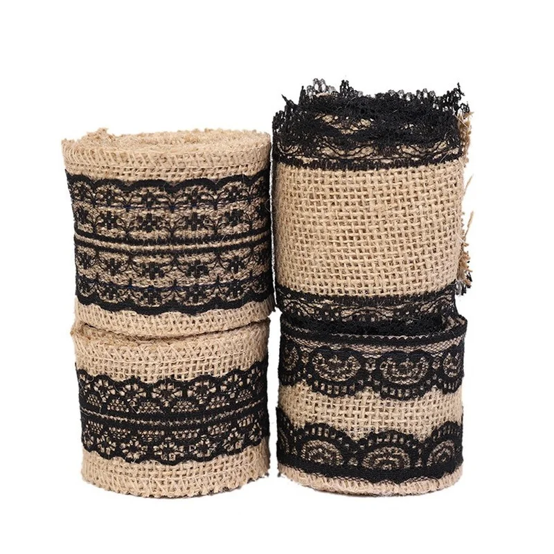 2meters 5cm Wide Natural Jute Burlap Ribbon Roll with Black Lace Trims Tape for DIY Crafts Wedding Decoration
2meters 5cm Wide Natural Jute Burlap Ribbon Roll with Black Lace Trims Tape for DIY Crafts Wedding Decoration