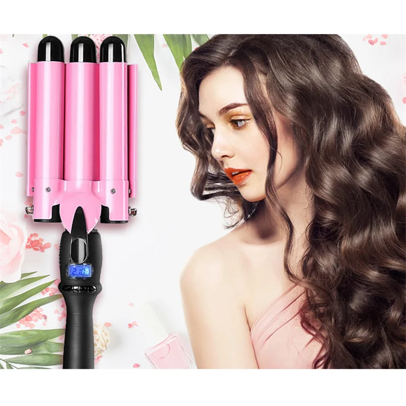 

3 Barrel Hair Curler Professional Ceramic Three Barrel Style Curling Iron Electric Wave Hair Styler Wand Curler Irons 50W JF09