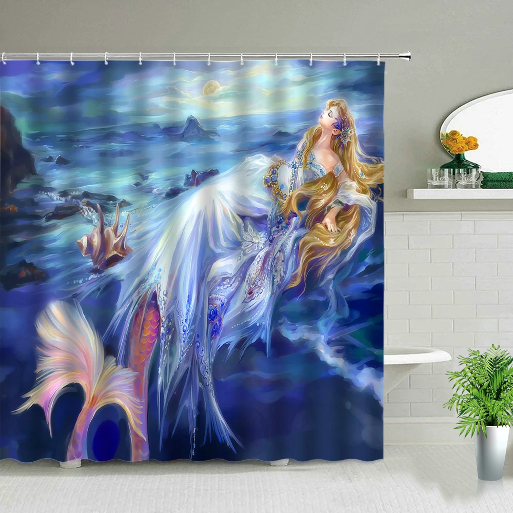 Ocean Mermaid Shower Curtains Beautiful Girl Flower Sea Scenery Bathroom Screen Waterproof Fabric Bathtub Decor Hanging Curtain
Ocean Mermaid Shower Curtains Beautiful Girl Flower Sea Scenery Bathroom Screen Waterproof Fabric Bathtub Decor Hanging Curtain