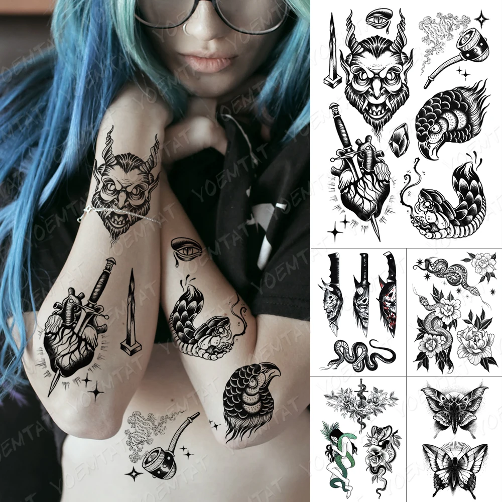 Waterproof Temporary Tattoo Sticker Child Old School Flash Tattoos Black Heart Snake Moth Body Art Arm Fake Tatoo Women Men
Waterproof Temporary Tattoo Sticker Child Old School Flash Tattoos Black Heart Snake Moth Body Art Arm Fake Tatoo Women Men