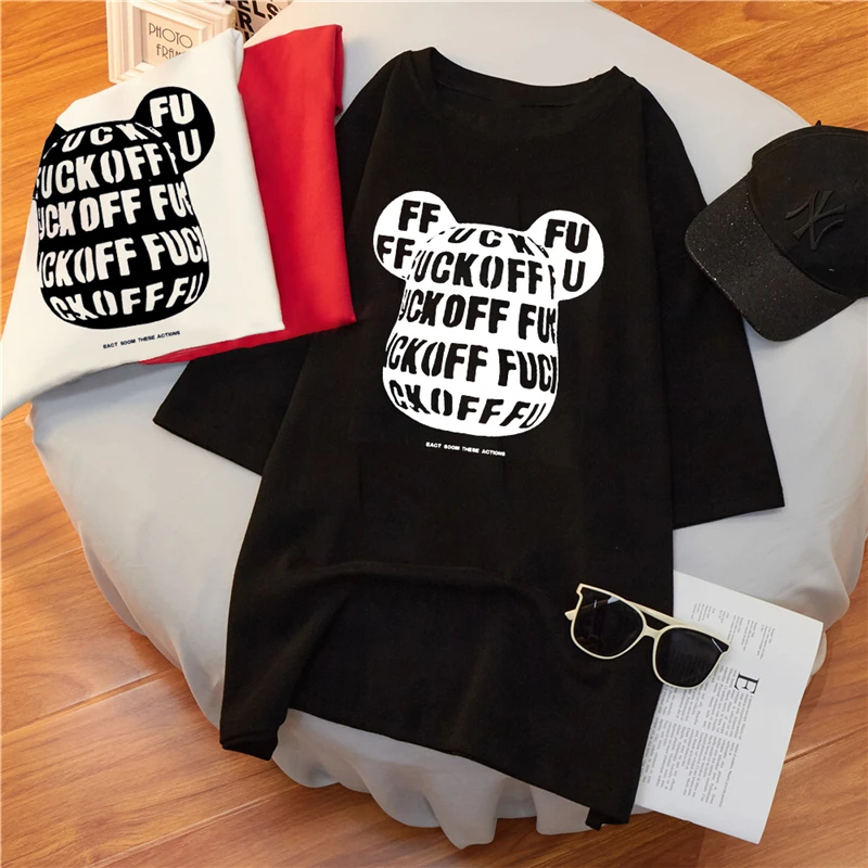 M-5XL Oversized Print Letter Famous Graphics T Shirt Women with Diamond Cotton Anime Bear Rabbit Tshirt Summer 2021 Tops 
M-5XL Oversized Print Letter Famous Graphics T Shirt Women with Diamond Cotton Anime Bear Rabbit Tshirt Summer 2021 Tops