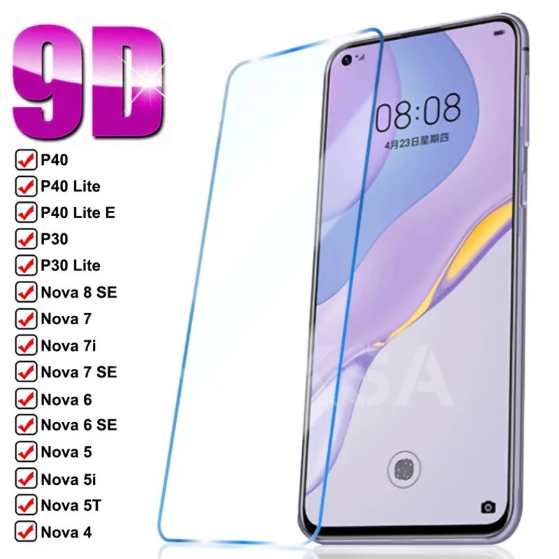 Закаленное стекло 9D для Huawei Nova 8 7 6 SE 7i 5 5T 5i 4 4E 3 3E 3i полноэкранная Защитная пленка P30