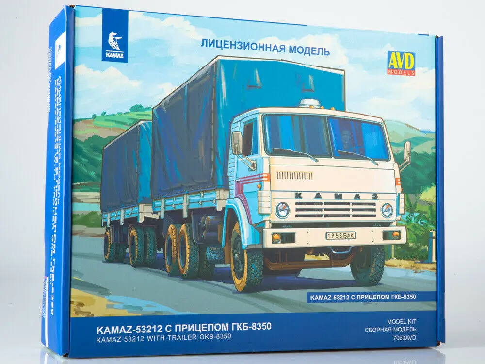 

New AVD Models 1/43 Scale KAMAZ 53212 With Trailer GKB-8350 USSR Truck Unassembled 7063AVD diecast Kit Toys for collection