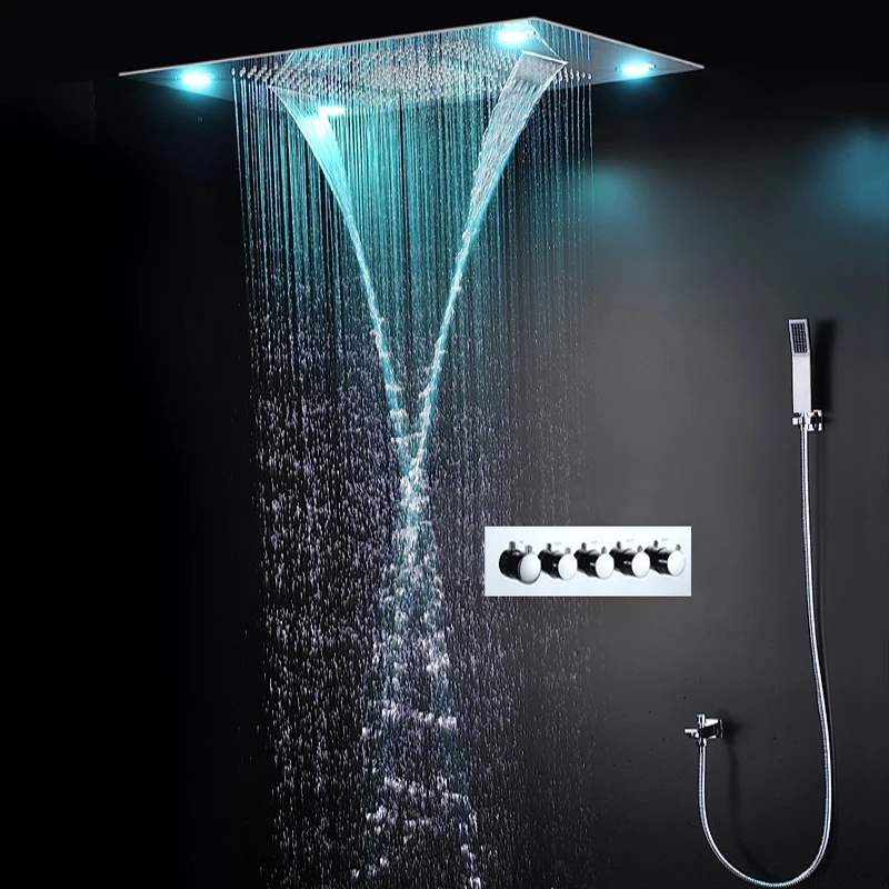

Luxury LED Shower Set Concealed Ceiling Waterfall Rainfall ShowerHead Panel 600*800MM Bathroom Large Rain Faucets