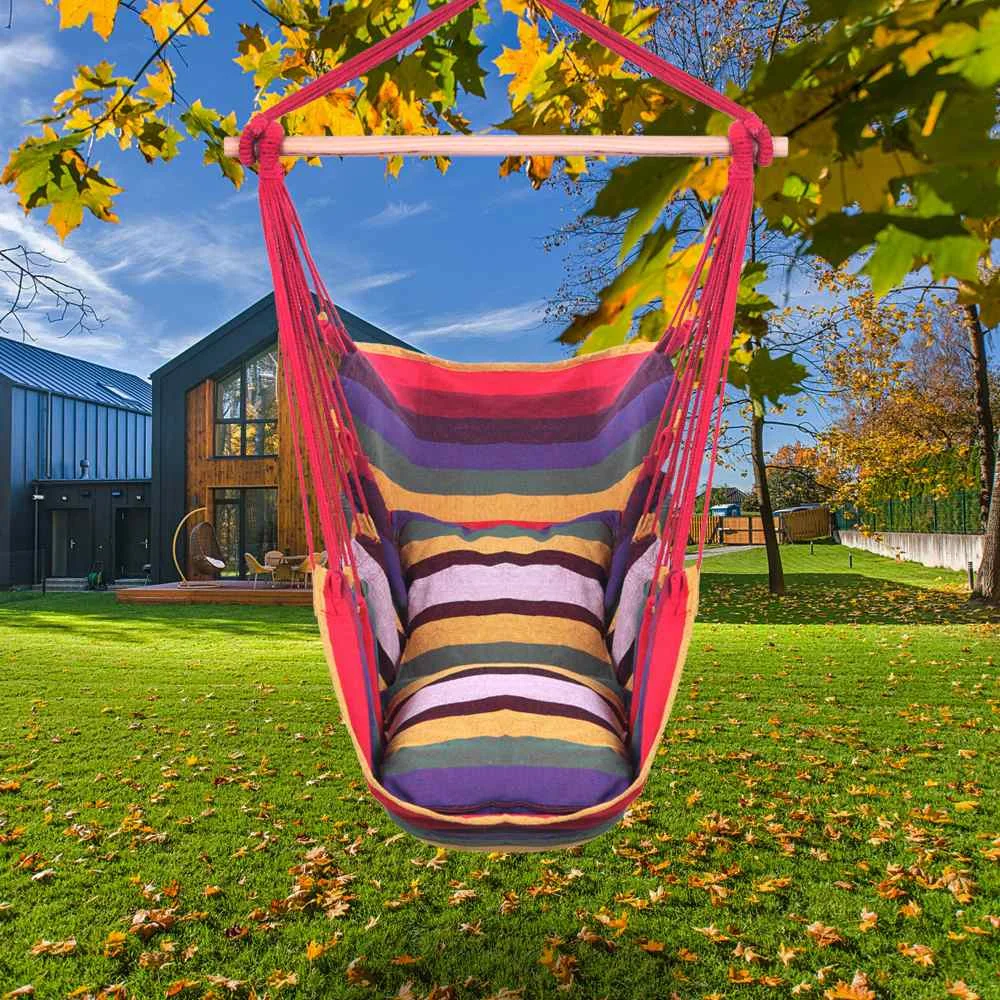 Portable Hammock Chair Hanging Rope Chair Swing with Pillows for Garden Indoor Outdoor Fashionable Hammock Swings Travel Camping
Portable Hammock Chair Hanging Rope Chair Swing with Pillows for Garden Indoor Outdoor Fashionable Hammock Swings Travel Camping