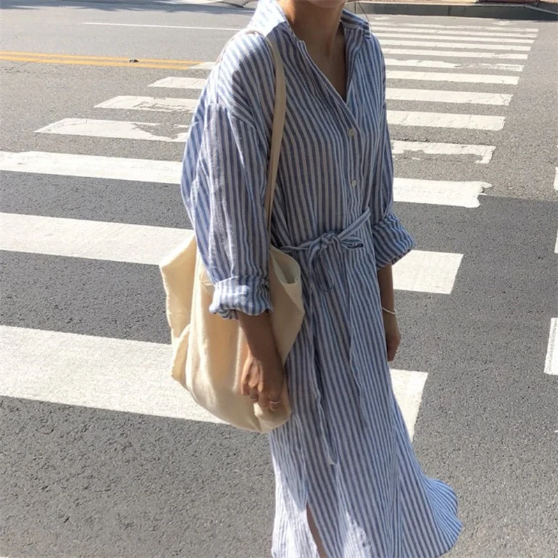 Women Long Sleeve Stripe Shirt Dress V Collar Autumn Blouses Casual Female Long Dress A-line Style Slim Feminino 005
Women Long Sleeve Stripe Shirt Dress V Collar Autumn Blouses Casual Female Long Dress A-line Style Slim Feminino 005