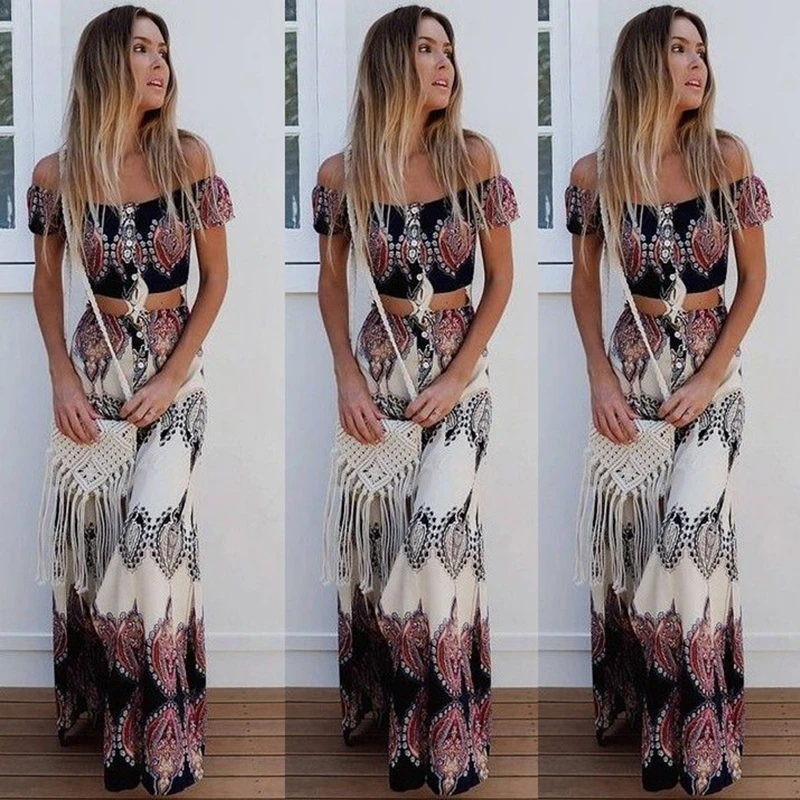 Boho Print Summer Women Sexy Strapless Two Piece Set Slash Neck Short Sleeve Crop Tops&Long Skirts Beach Maxi Skirts Suit
Boho Print Summer Women Sexy Strapless Two Piece Set Slash Neck Short Sleeve Crop Tops&Long Skirts Beach Maxi Skirts Suit