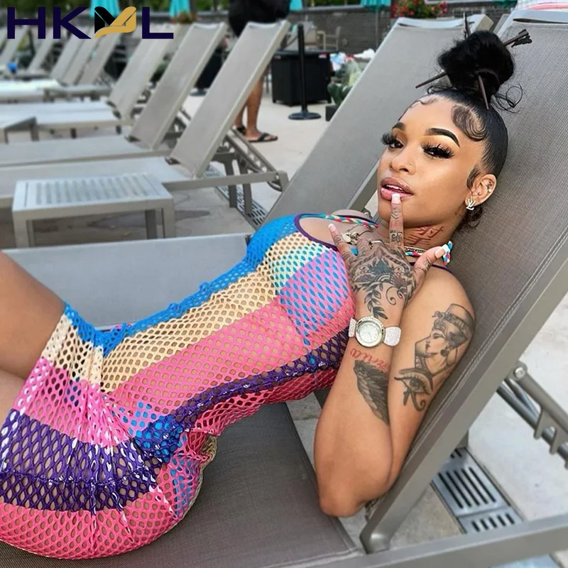 Colorful Striped Print Fishnet Mesh Mini Bodycon Dress See Through Sexy Summer Club Dresses for Women 2021
Colorful Striped Print Fishnet Mesh Mini Bodycon Dress See Through Sexy Summer Club Dresses for Women 2021