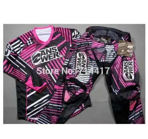 Цвет розовый с черным мотокросса Джерси + брюки шестерни наборы костюм для