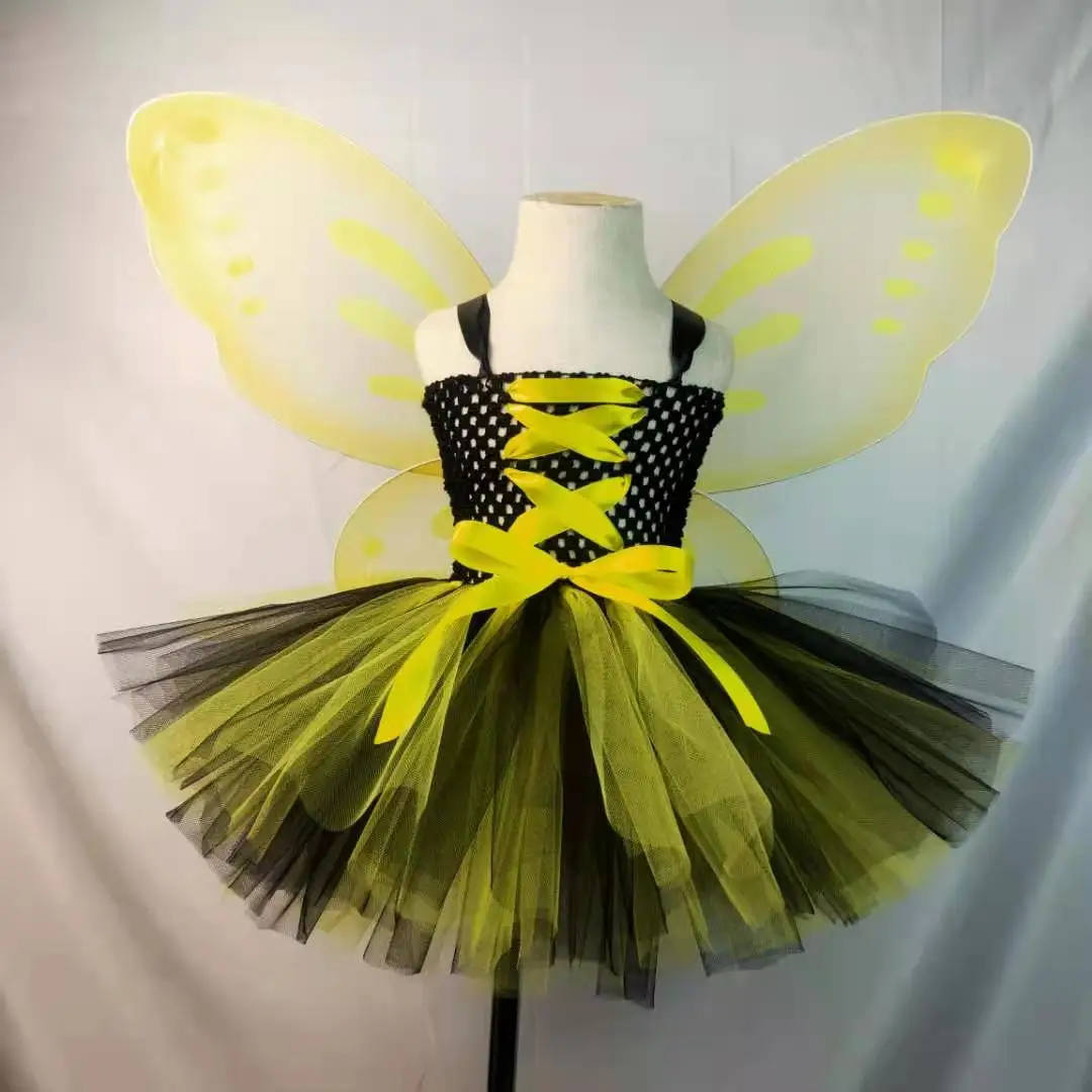 Girls yellow Butterfly Fairy Tutu Dress Kids Crochet Tulle Dress with Ribbon and Wing Set Children Birthday Party Costume Dresse
Girls yellow Butterfly Fairy Tutu Dress Kids Crochet Tulle Dress with Ribbon and Wing Set Children Birthday Party Costume Dresse