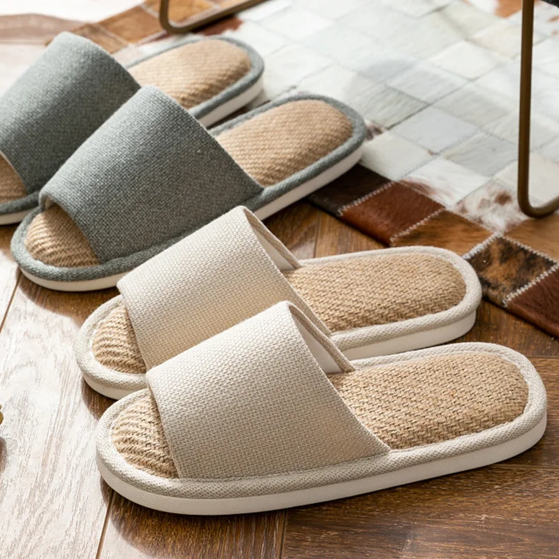 Linen slippers four seasons indoor home household floor women's cotton linen slippers 
Linen slippers four seasons indoor home household floor women's cotton linen slippers