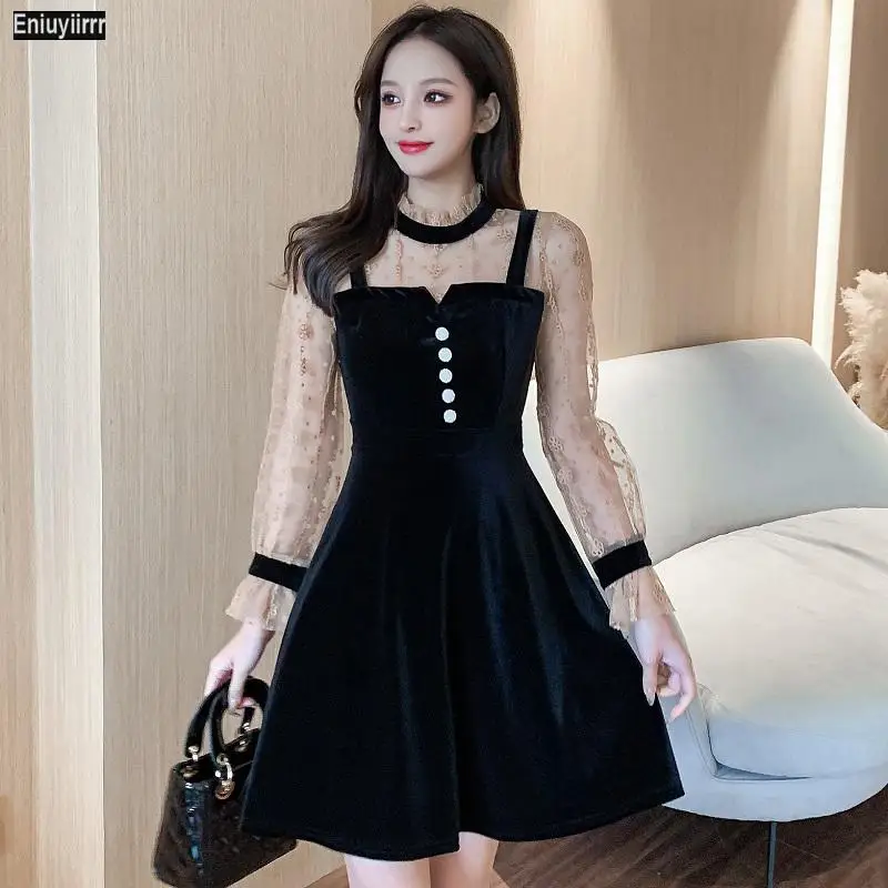 Women 2021 Spring Patchwork Sexy Sheer Mesh French Little Black Elegant Party Mini Dress
Women 2021 Spring Patchwork Sexy Sheer Mesh French Little Black Elegant Party Mini Dress