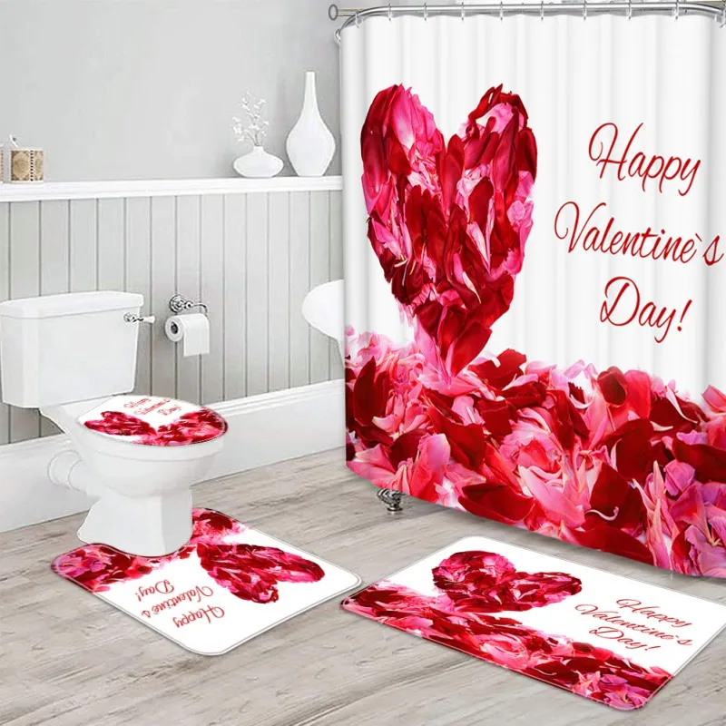 ZL 4 Piece Set 3D Digital Printing Valentine's Day Love Home Bathroom Products Shower Curtain Floor Toilet Mat Home Decoration
ZL 4 Piece Set 3D Digital Printing Valentine's Day Love Home Bathroom Products Shower Curtain Floor Toilet Mat Home Decoration