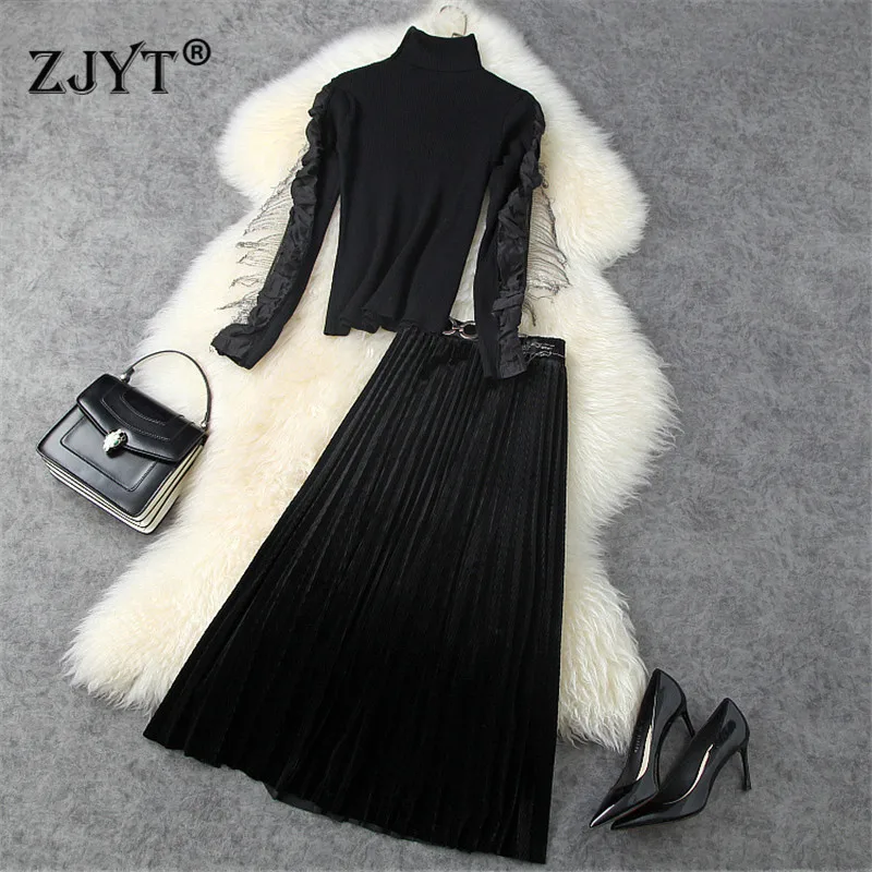 High Quality Fashion Winter Runway Set Women 2020 New Turtleneck Knit Top and Midi Velour Skirt Suit Elegant Lady Party Outfits
High Quality Fashion Winter Runway Set Women 2020 New Turtleneck Knit Top and Midi Velour Skirt Suit Elegant Lady Party Outfits