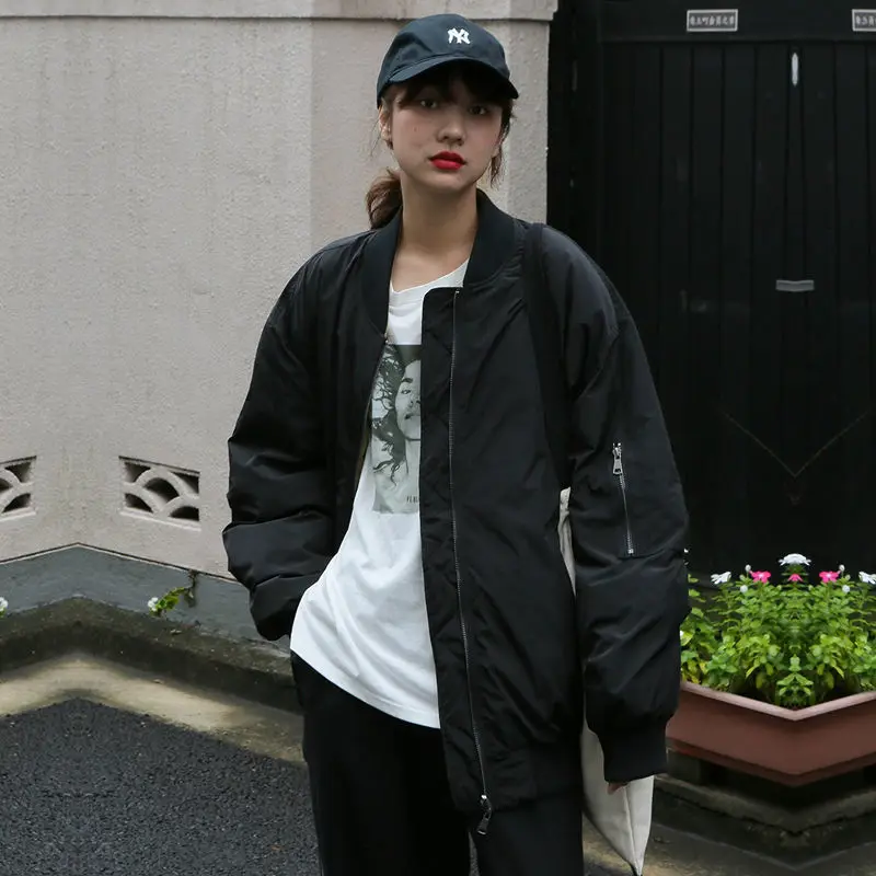 Women Parkas Couple Solid Thick Zipper Wind-proof Pilot Boyfriend Pockets Baseball Uniform Hip Hop Concise All-match Females New 
Women Parkas Couple Solid Thick Zipper Wind-proof Pilot Boyfriend Pockets Baseball Uniform Hip Hop Concise All-match Females New